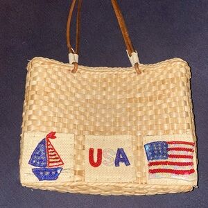 Patriotic USA purse/tote bag straw with designs American Flag
